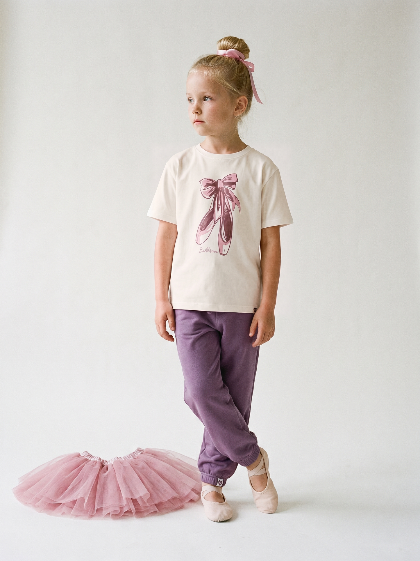 White Ballerina | Dekliška majica s kratkimi rokavi - ohlapen kroj
