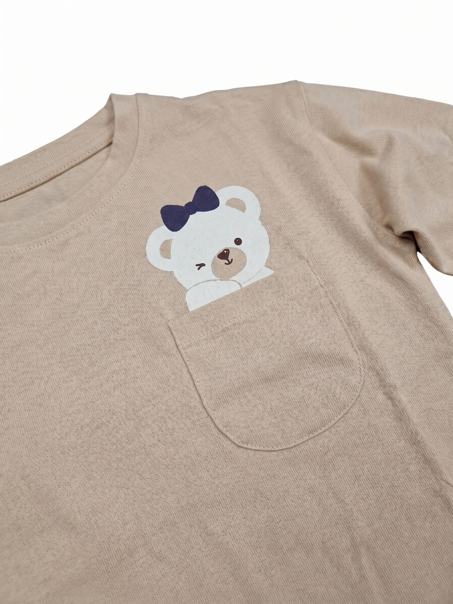 Beige Pocket Teddy | Dekliška majica z dolgimi rokavi - ohlapen kroj