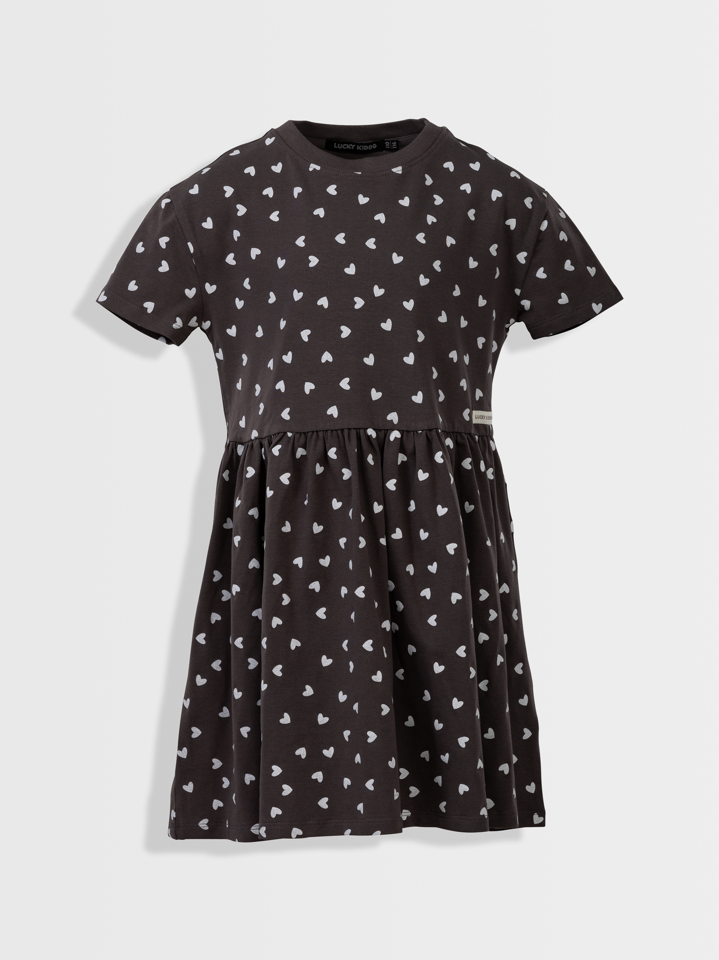 Paris Grey Hearts | Dekliška obleka s kratimi rokavi - Lucky Kiddo SI 