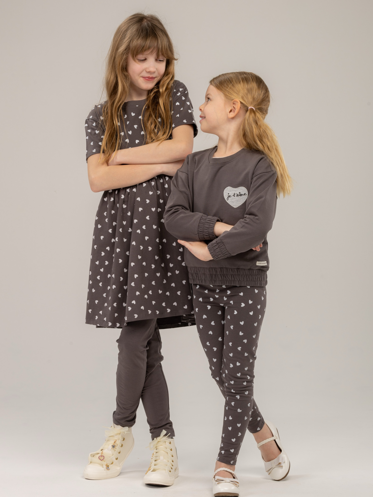 Paris Grey Hearts | Dekliška obleka s kratimi rokavi - Lucky Kiddo SI 