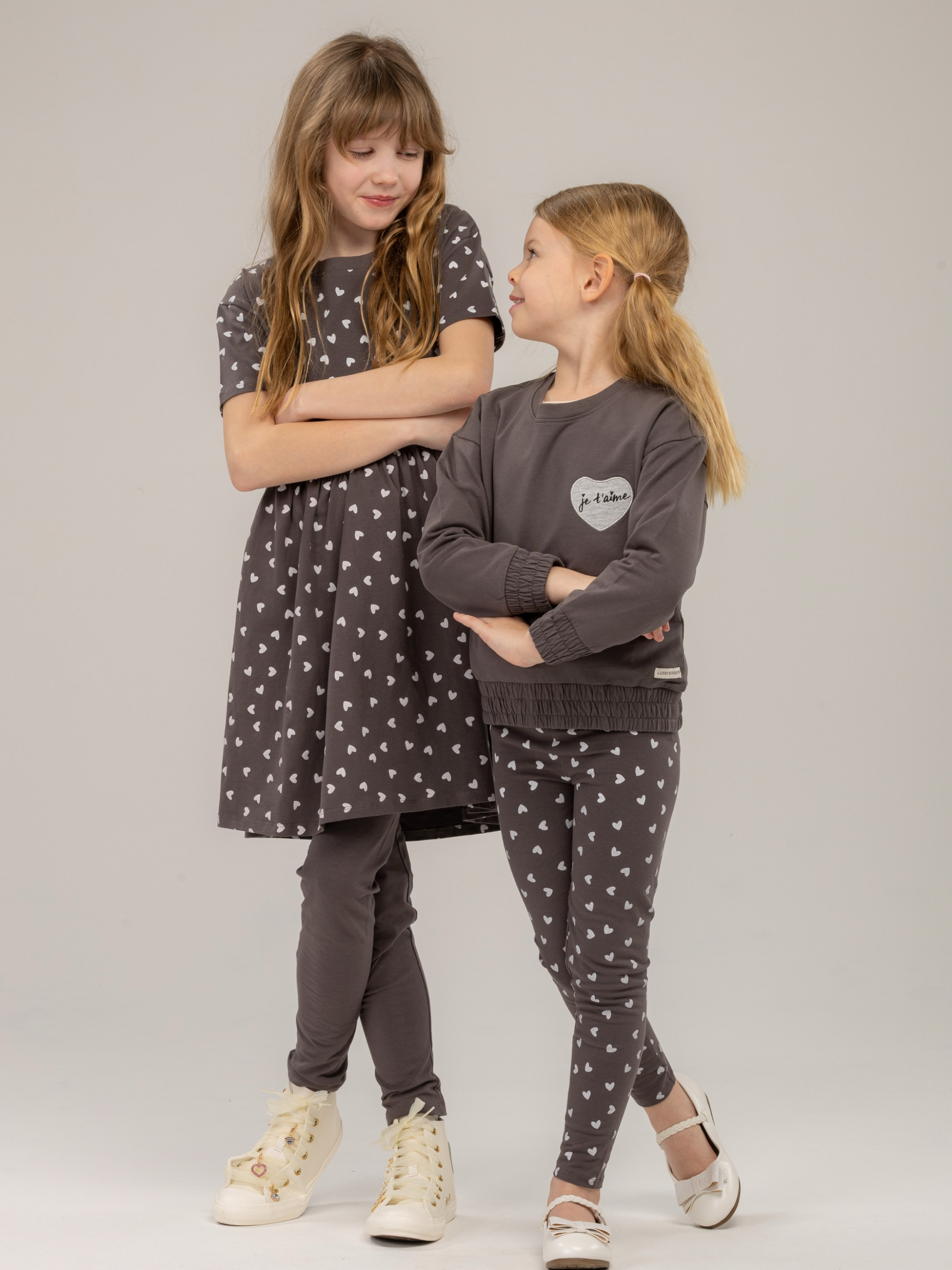 Paris Grey Hearts | Dekliška obleka s kratimi rokavi - Lucky Kiddo SI 