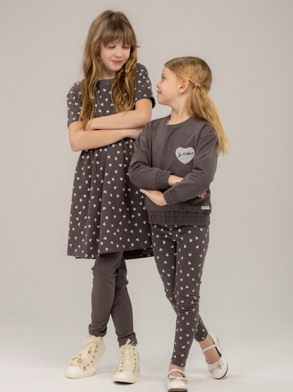 Paris Grey Hearts | Dekliška obleka s kratimi rokavi - Lucky Kiddo SI 