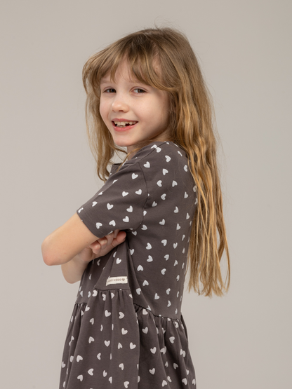 Paris Grey Hearts | Dekliška obleka s kratimi rokavi - Lucky Kiddo SI 