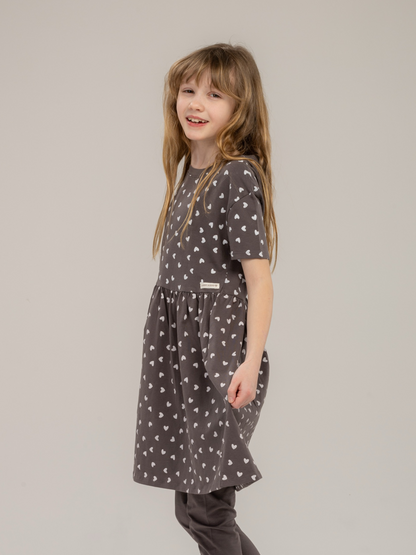 Paris Grey Hearts | Dekliška obleka s kratimi rokavi - Lucky Kiddo SI 