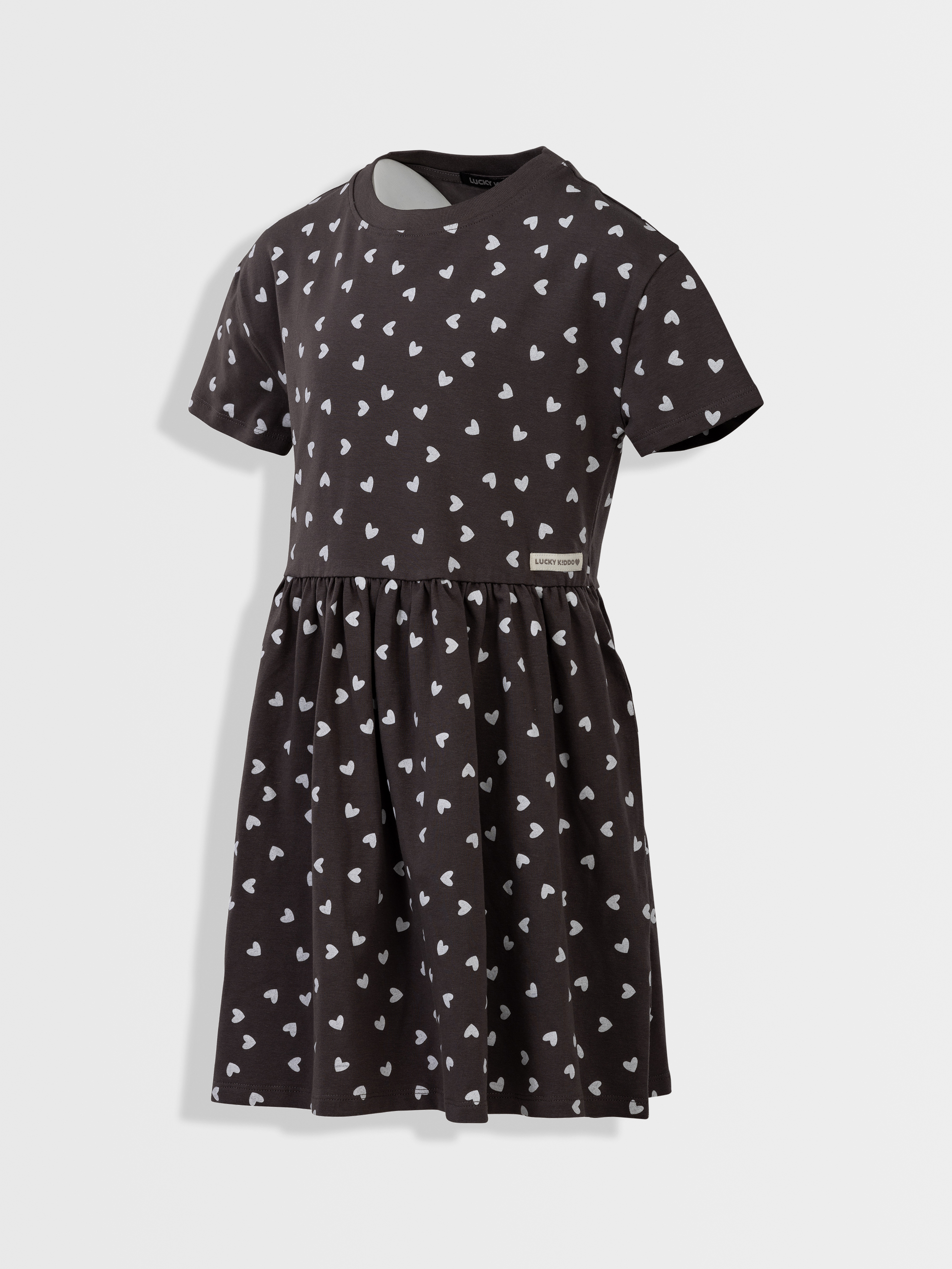 Paris Grey Hearts | Dekliška obleka s kratimi rokavi - Lucky Kiddo SI 