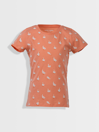 Peach Ducks | Dekliška majica s kratkimi rokavi - Lucky Kiddo SI 