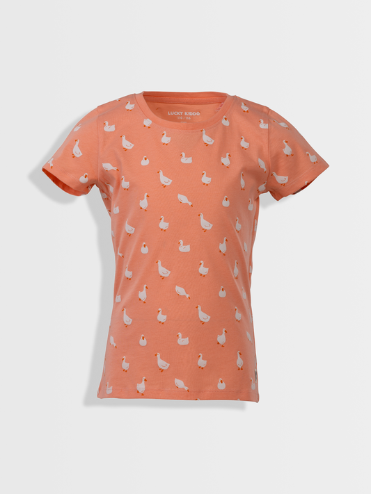 Peach Ducks | Dekliška majica s kratkimi rokavi - Lucky Kiddo SI 