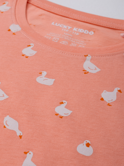 Peach Ducks | Dekliška majica s kratkimi rokavi - Lucky Kiddo SI 