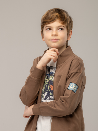Shitake Brown | Fantovski pulover z zadrgo - Lucky Kiddo SI 