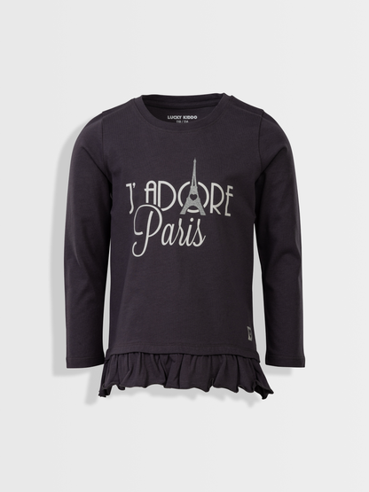 J’adore Paris Grey | Dekliška majica z dolgimi rokavi - Lucky Kiddo SI 