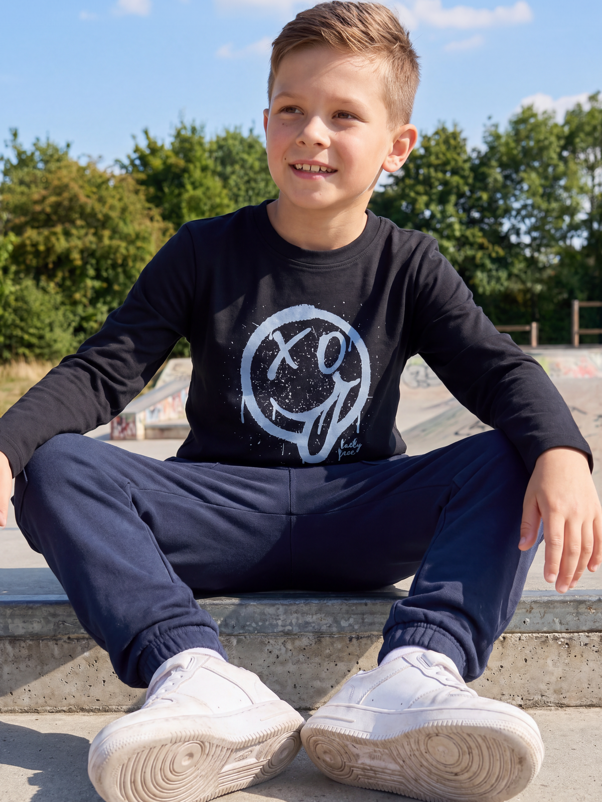Lucky Face Blue | Fantovska majica z dolgimi rokavi - klasičen kroj
