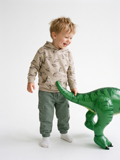 Beige Dinosaurs| Fantovski pulover s kapuco - klasičen kroj