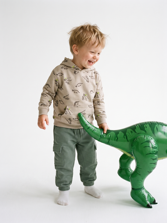 Beige Dinosaurs| Fantovski pulover s kapuco - klasičen kroj