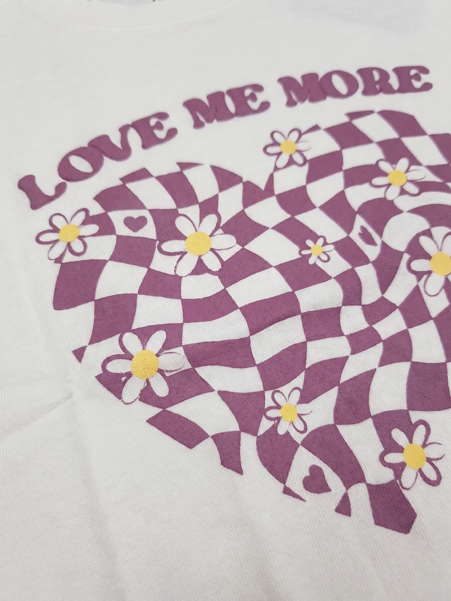 White Checker Heart | Dekliška majica s kratkimi rokavi - oversized kroj