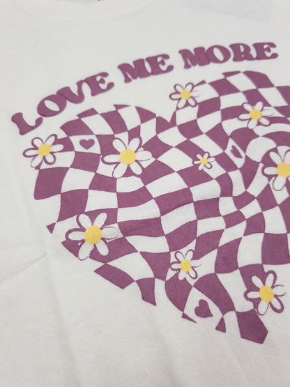 White Checker Heart | Dekliška majica s kratkimi rokavi - oversized kroj