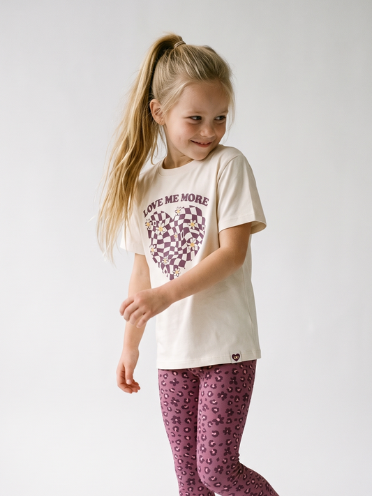 White Checker Heart | Dekliška majica s kratkimi rokavi - oversized kroj