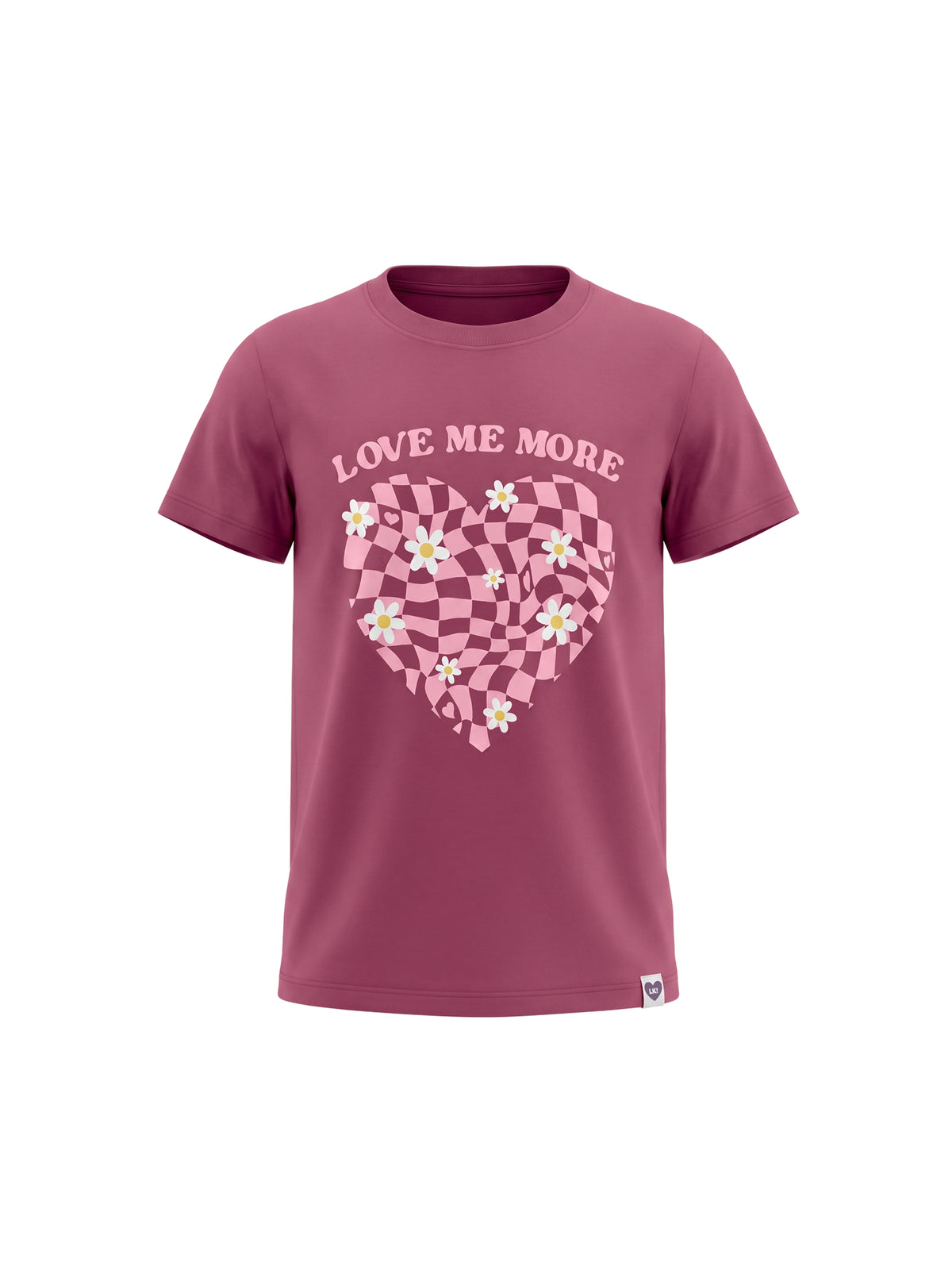 Raspberry Checker Heart | Dekliška majica s kratkimi rokavi - oversized kroj