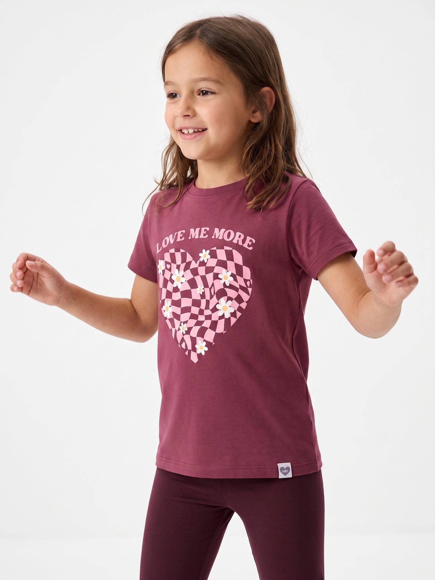 Raspberry Checker Heart | Dekliška majica s kratkimi rokavi - oversized kroj