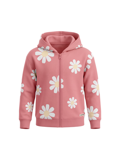 Peach Daisy Field | Dekliška jopica s kapuco - klasičen kroj