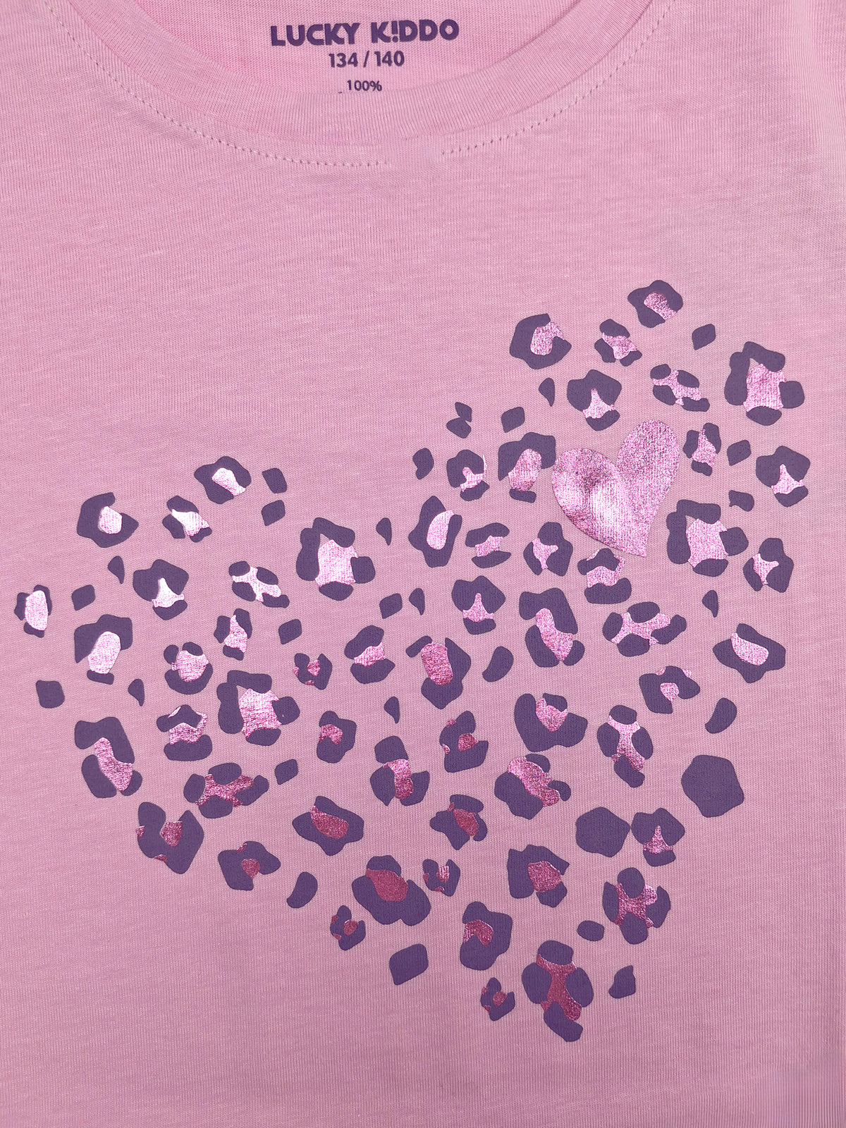 Pink Leopard Heart | Dekliška tunika z dolgimi rokavi - klasičen kroj