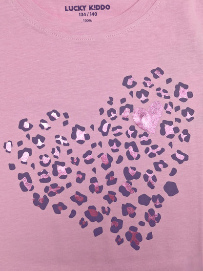 Pink Leopard Heart | Dekliška tunika z dolgimi rokavi - klasičen kroj