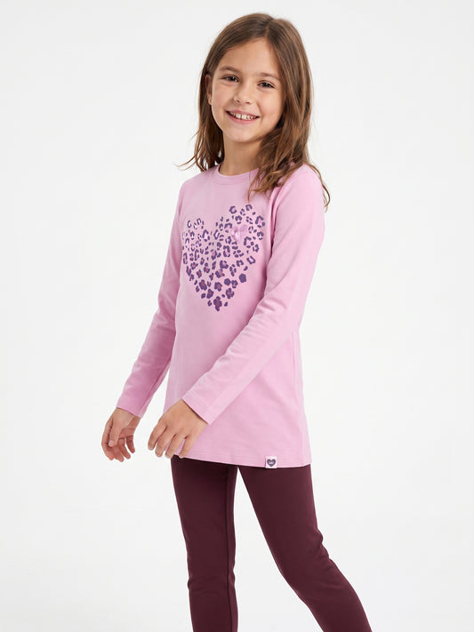 Pink Leopard Heart | Dekliška tunika z dolgimi rokavi - klasičen kroj