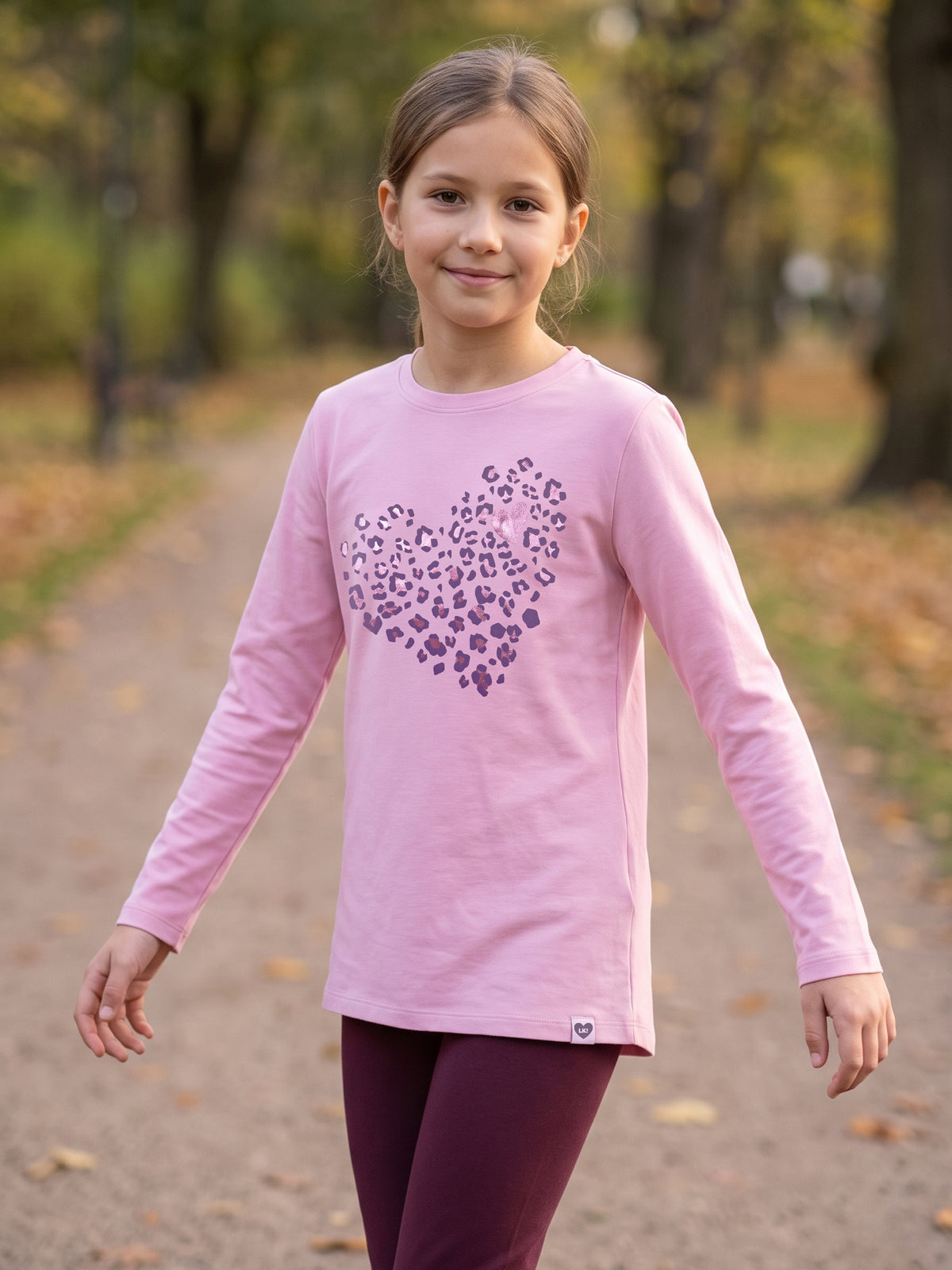 Pink Leopard Heart | Dekliška tunika z dolgimi rokavi - klasičen kroj