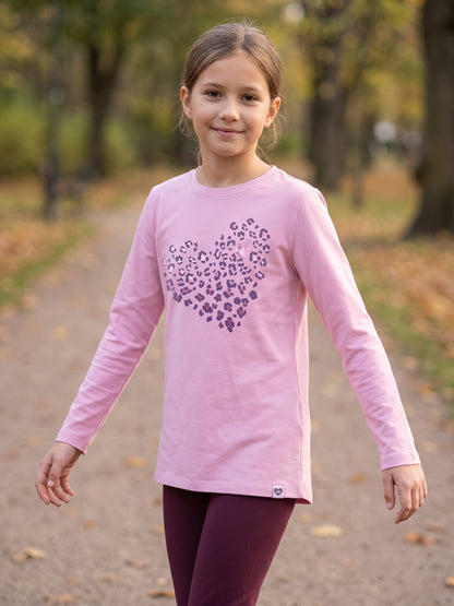 Pink Leopard Heart | Dekliška tunika z dolgimi rokavi - klasičen kroj