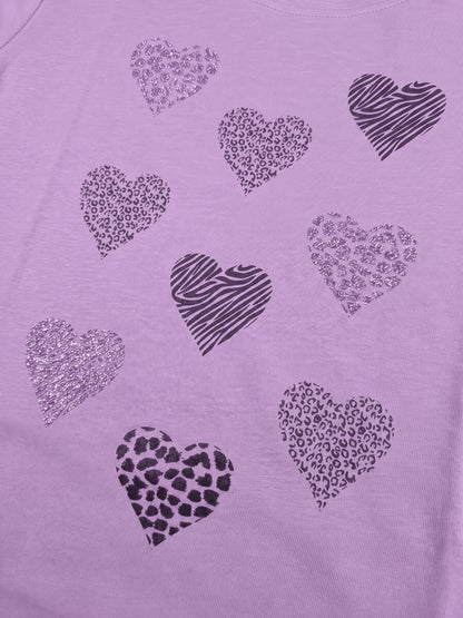Lilac Shiny Hearts | Dekliška tunika z dolgimi rokavi - klasičen kroj
