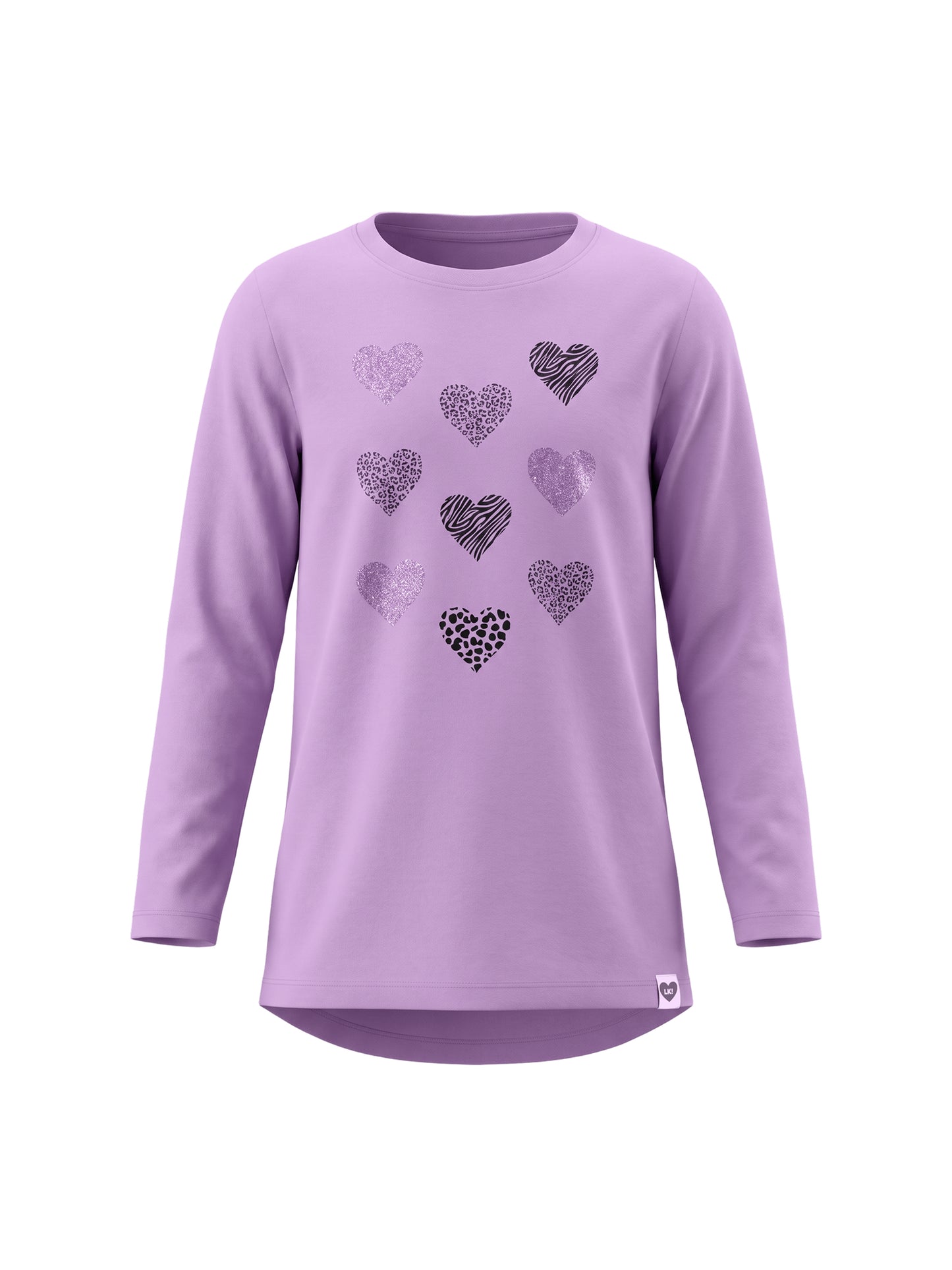 Lilac Shiny Hearts | Dekliška tunika z dolgimi rokavi - klasičen kroj