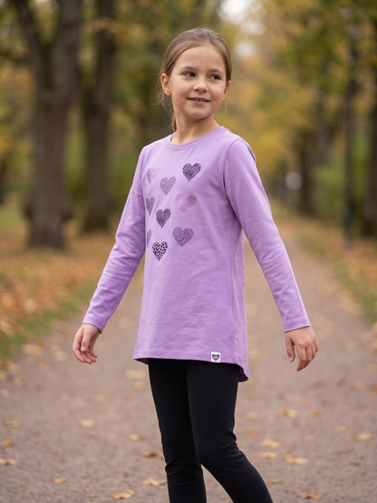Lilac Shiny Hearts | Dekliška tunika z dolgimi rokavi - klasičen kroj