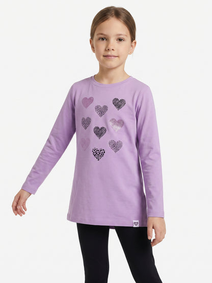 Lilac Shiny Hearts | Dekliška tunika z dolgimi rokavi - klasičen kroj