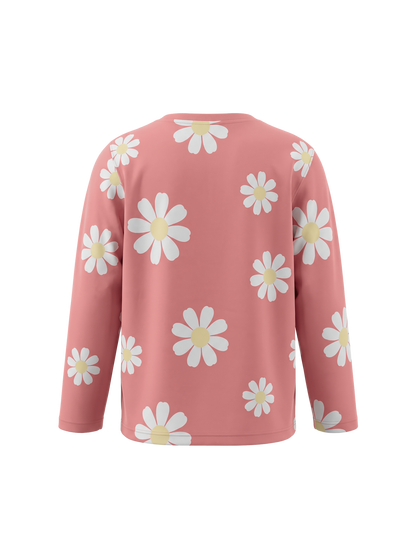 Peach Daisy Field | Dekliška majica z dolgimi rokavi - ohlapen kroj