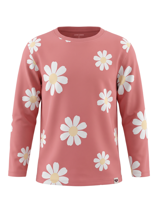 Peach Daisy Field | Dekliška majica z dolgimi rokavi - ohlapen kroj