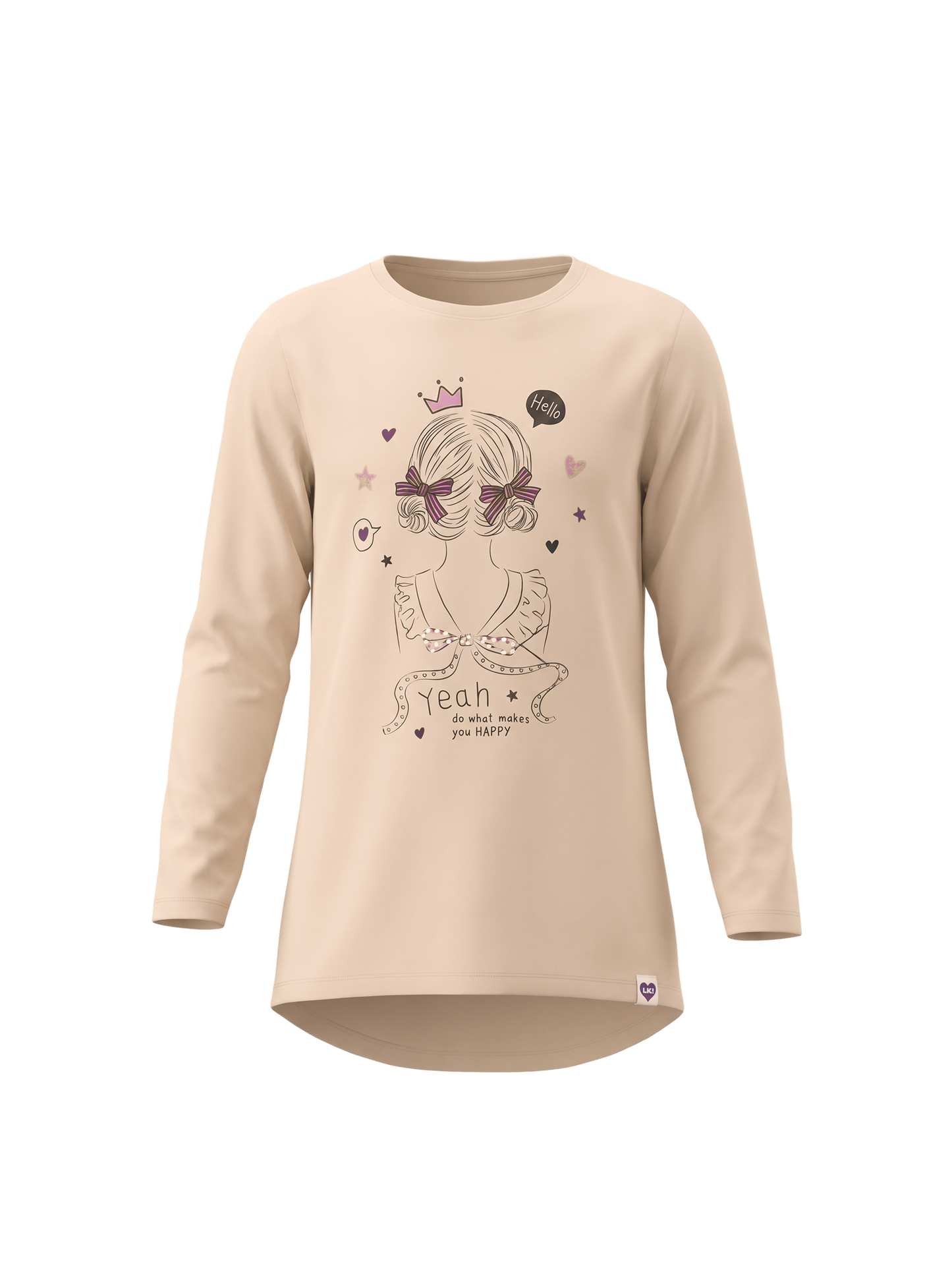 Beige Happy Girl | Dekliška tunika z dolgimi rokavi - klasičen kroj