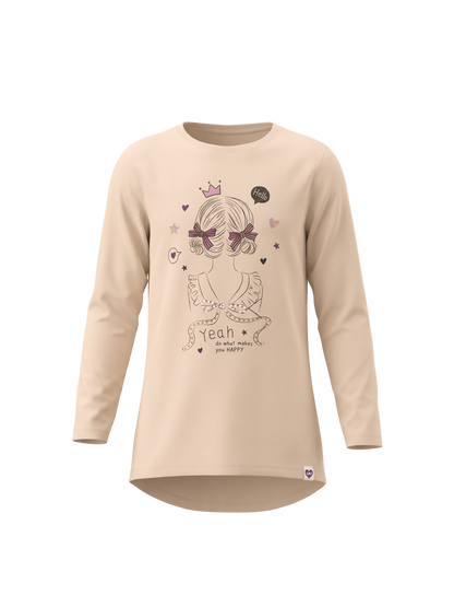 Beige Happy Girl | Dekliška tunika z dolgimi rokavi - klasičen kroj