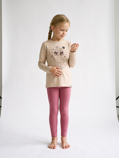 Beige Happy Girl | Dekliška tunika z dolgimi rokavi - klasičen kroj