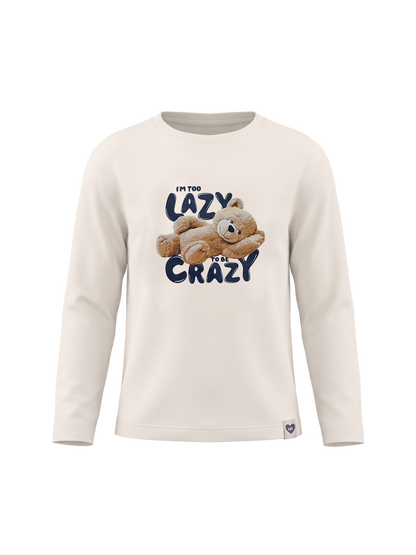 White Lazy Teddy | Dekliška majica z dolgimi rokavi - ohlapen kroj