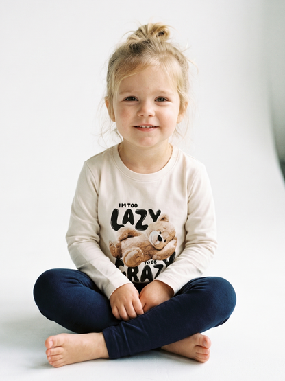 White Lazy Teddy | Dekliška majica z dolgimi rokavi - ohlapen kroj