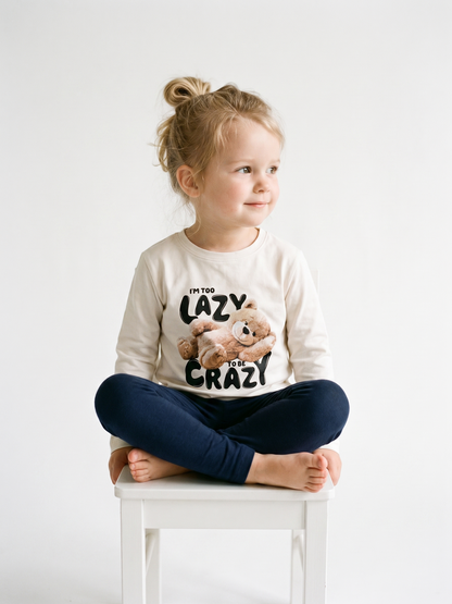 White Lazy Teddy | Dekliška majica z dolgimi rokavi - ohlapen kroj