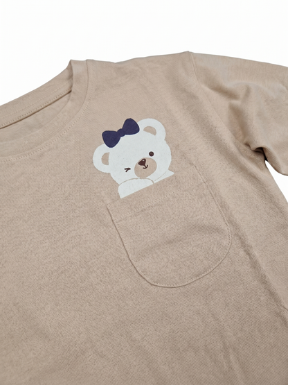 Beige Pocket Teddy | Dekliška majica z dolgimi rokavi - ohlapen kroj