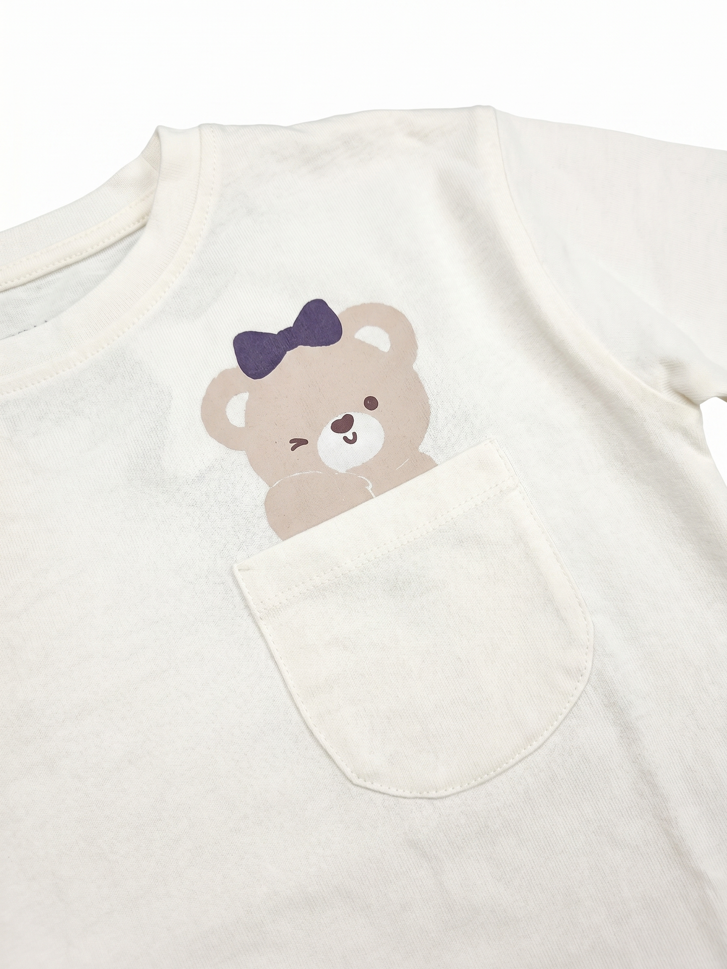 White Pocket Teddy | Dekliška majica z dolgimi rokavi