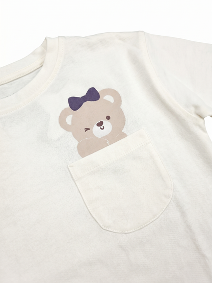 White Pocket Teddy | Dekliška majica z dolgimi rokavi