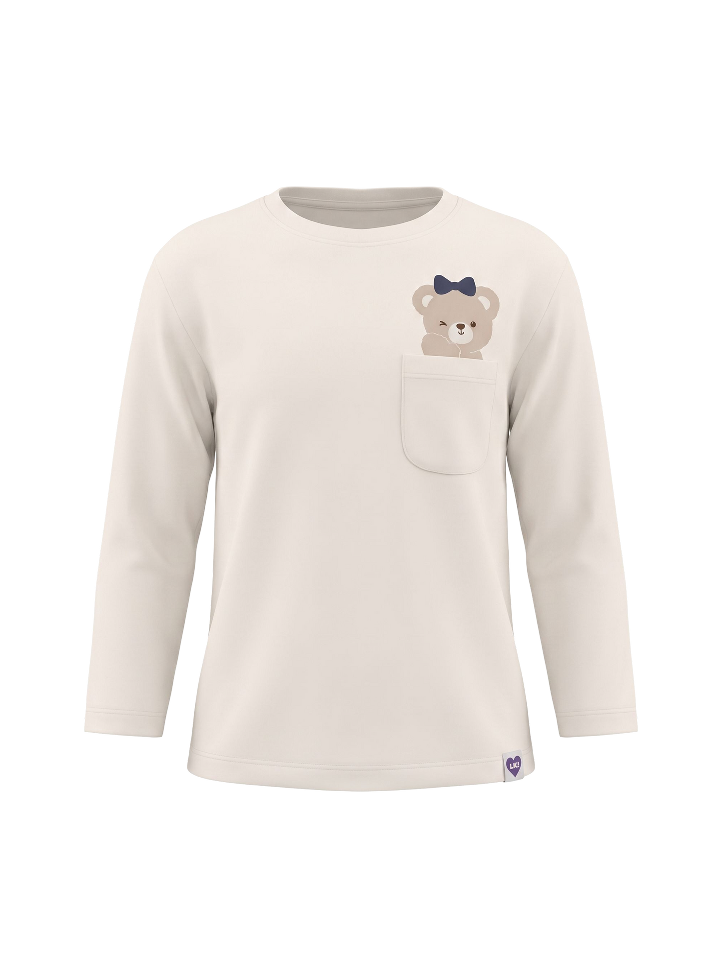 White Pocket Teddy | Dekliška majica z dolgimi rokavi