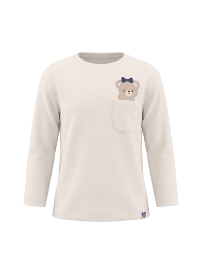 White Pocket Teddy | Dekliška majica z dolgimi rokavi