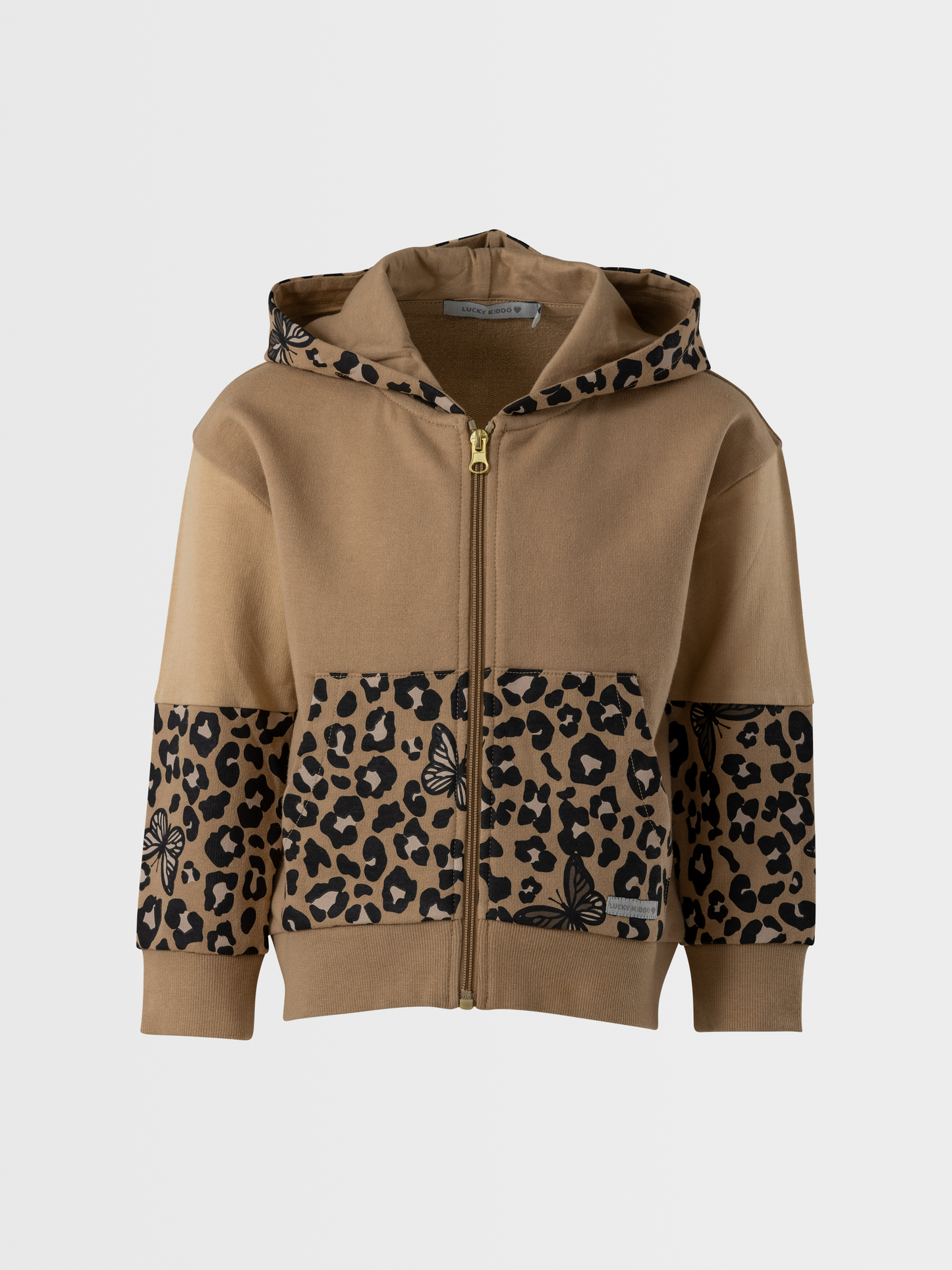 Wild Beige | Dekliški pulover z zadrgo in kapuco - Lucky Kiddo SI 