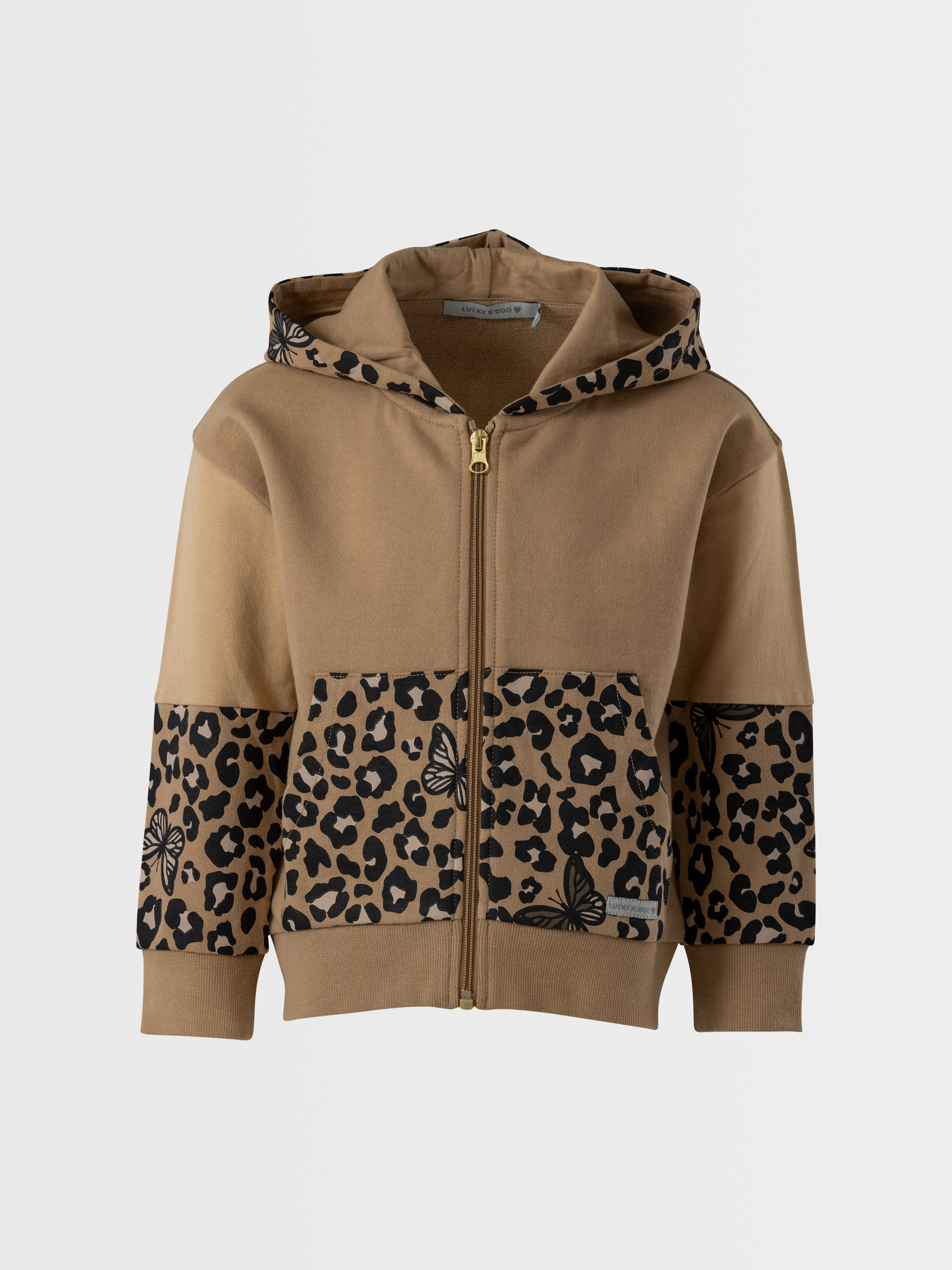 Wild Beige | Dekliški pulover z zadrgo in kapuco - Lucky Kiddo SI 