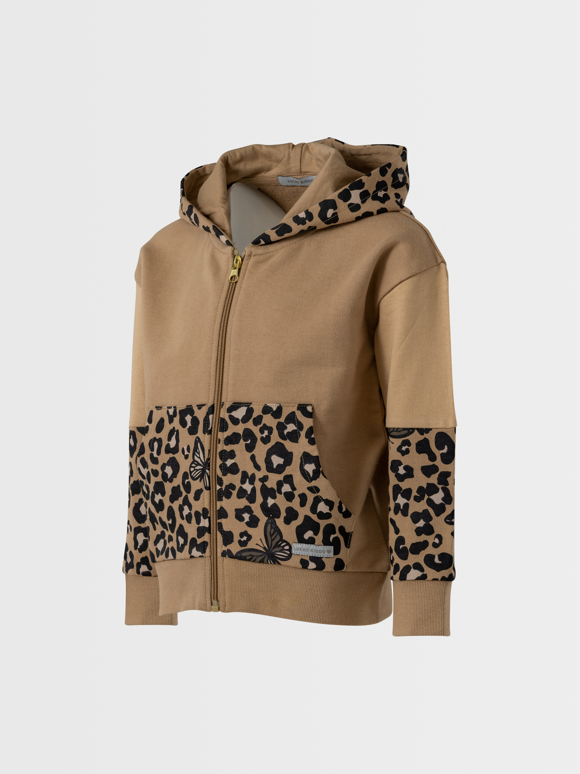 Wild Beige | Dekliški pulover z zadrgo in kapuco - Lucky Kiddo SI 