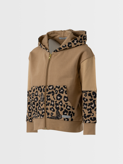 Wild Beige | Dekliški pulover z zadrgo in kapuco - Lucky Kiddo SI 