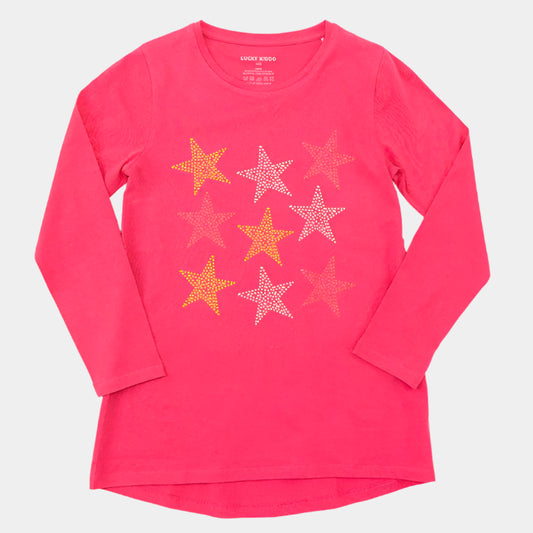 Dekliška tunika z dolgimi rokavi Pink Stars